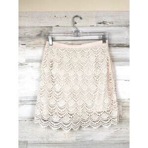 Club Monaco Womens 2 Cream Lace Boho Lined Mini Skirt Elegant Retro Chic Cotton